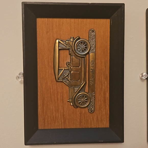 Japan Wall Decor Vintage 3 Wood Framed Brass Antique Car Wall